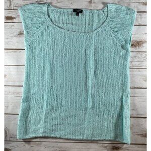 Talbots Size Petite Small Short Sleeve Linen Shirt Teal Blue